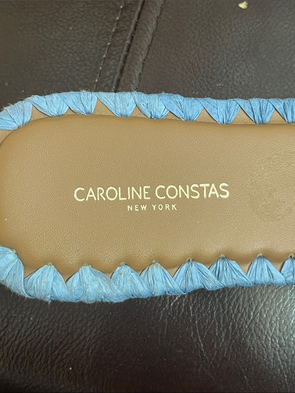 Blue Beaded  8 1/2 Slide Sandals with Leaf Motif by Carolina Costas - Picture 7 of 11